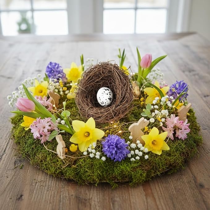 2 Pcs Birds Nest Easter Rattan Nest Decorating, Artificial Natural Bird Nest Kit for Easter Crafts Home Garden Decor Wedding Party Decor Easter Decor