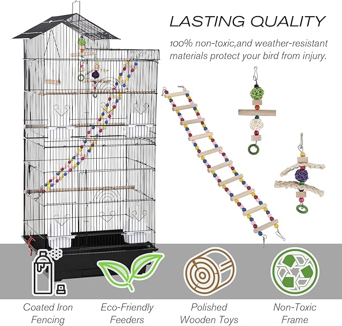 HCY, Bird Cage, Parrot Cage 39 inch Parakeet Cage Accessories with Bird Stand Medium Roof Top Large Flight cage for Small Cockatiel Canary Parakeet Conure Finches Budgie Lovebirds Pet Toy