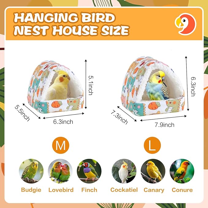 SUSOO Plush Warm Bird Bed - Hanging Bird Nest Snuggle Velvet Shed Tent Cage Fluffy Hut Winter Sleeping Hideaway Hammock House for Parrot Parakeet Conure Cockatiel Budgies Lovebird (White, L)