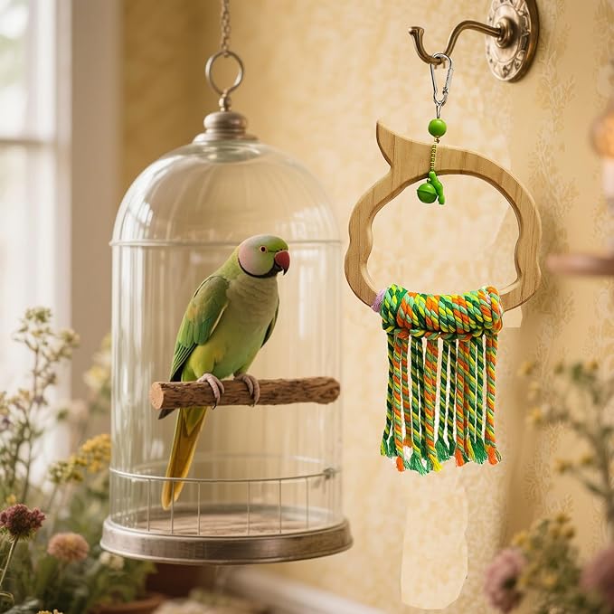 Bird Swing for Conures – Extra Strong Natural Wood and Rope Hanging Toy for Medium-Sized and Small Birds,Cage Perch Accessory for Parakeets,Cockatoos,Parakeets,African Greys,Budgerigar,Lovebird