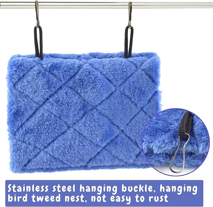 Pet Bird Nest Hammock Hanging Cave Cage Plush Snuggle Happy Hut Tent Bed (Small, Deep Blue)