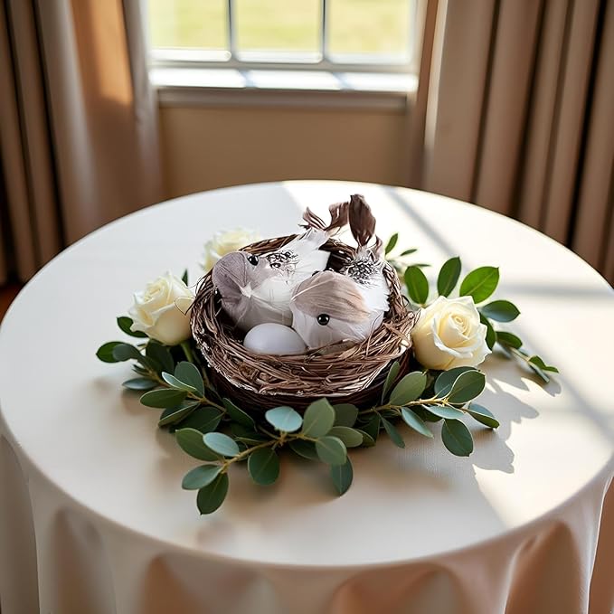 2 Set Simulation Bird Nest with Bird and Eggs Decor,Fake Foam Feather Birds,Artificial Birds,for DIY Craft Tree Decoration