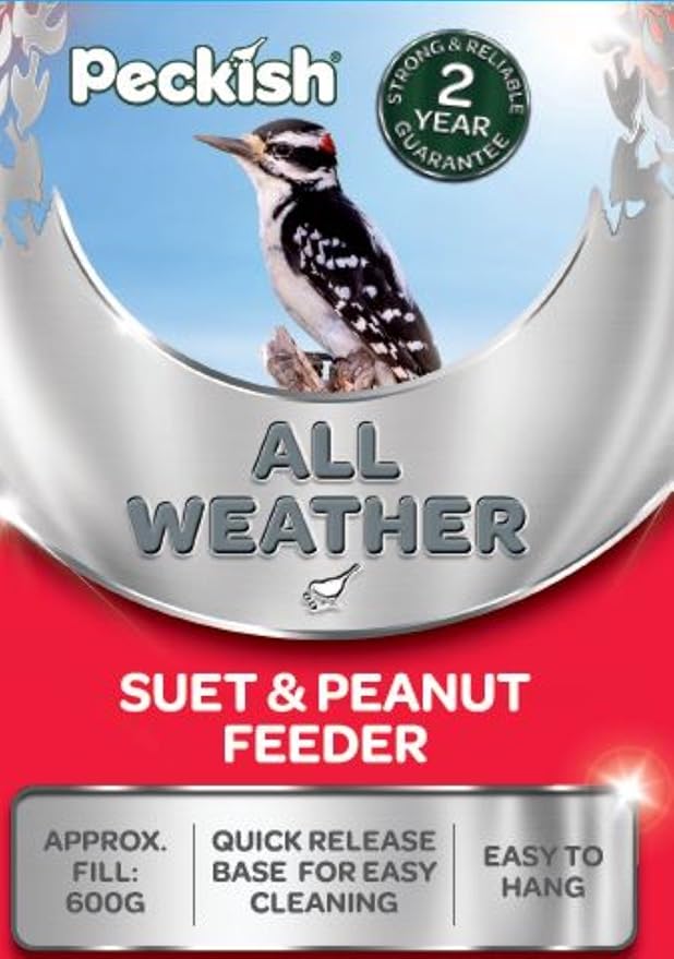 Peckish 60053039 All Weather Suet and Peanut Metal Bird Feeder, Silver, Large