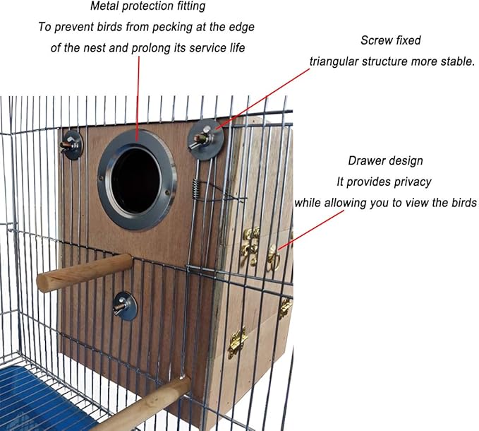 Tfwadmx Bird Wood Breeding Box Lovebirds Nesting Station House Aviary Cage Clear View Window for Parakeet Cockatiel Peony Finch Conure Budgie Parrots Tits Finches and Other Wild Birds