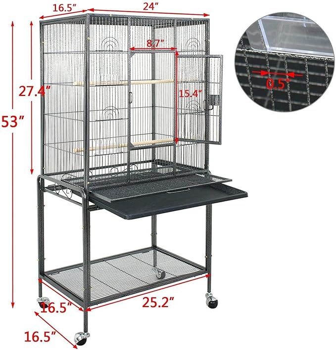 Nova Microdermabrasion 53-Inch Large Wrought Iron Bird Cage with Stand and Perch for Parrots, Cockatiels, Parakeets, and Macaws (Black)