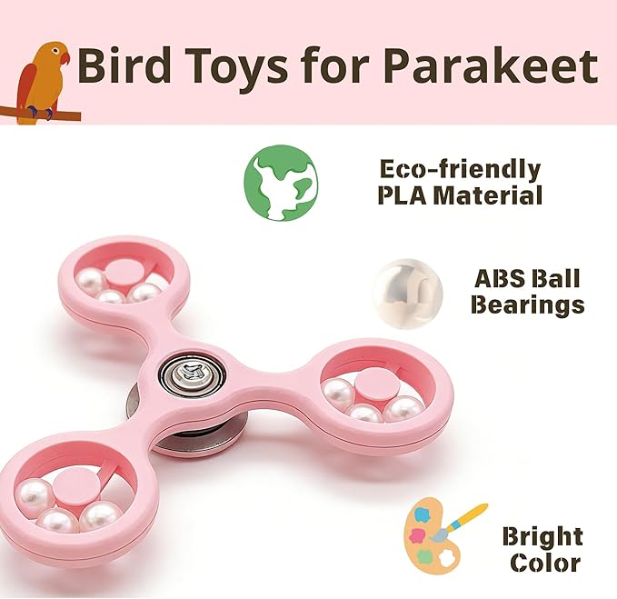 Spinning Bird-Toys Bird Cage Toys & Bird Perch Parrot-Parakeet Budgie Cockatiel Conure Macaw Chicken Parrot Enrichment Cage Accessories Small Animal Chewing Toy (Pink Spinner)