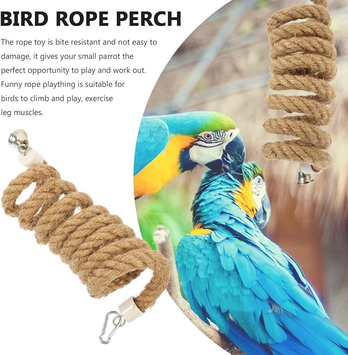 LIOOBO 2M Bird Parrot Climbing Rope Perch Bungee Toy Flexible Cotton Rope Swing for Parakeet Cockatiel Conure African Grey Macaw Cage Accessories Spiral Hanging Stand