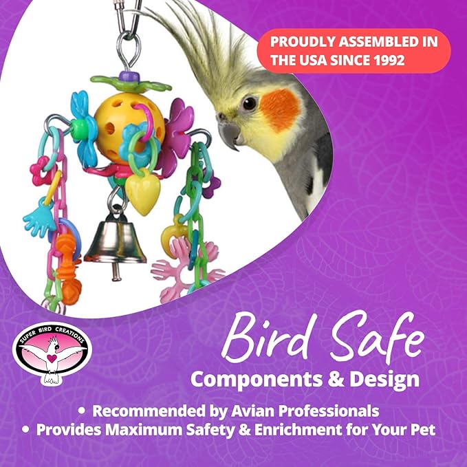 Super Bird Creations SB1088 Birdie Bouquet - Engaging Bird Toys, Enrichment for Parrotlets, Parakeets, Cockatiels & More, Colorful Toy Parts - Small/Medium Birds, 6" x 3" x 2"