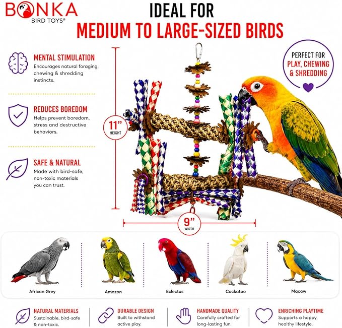 Bonka Bird Toys 1241 Double Helix 11" High by 9" Wide Parrot Toy, Amazon, African Grey, Conure, and Similar Sized Birds