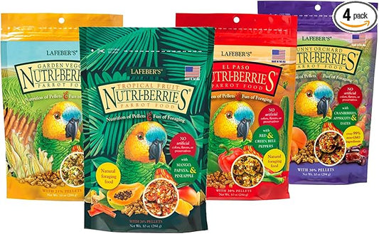 LAFEBER'S Gourmet Nutri-Berries Pet Bird Food Variety Sampler Bundles, Made with Non-GMO and Human-Grade Ingredients, for Parrots, 10 oz. Each (4 Pk Bundle)