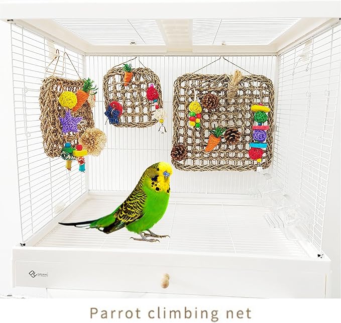 2 Pack Bird Toys Foraging Wall Replacement Bird Seagrass Mat Climbing Wall Hanging Mats for Conure Toys Parakeet Shredder Hanging Toys DIY Cockatiel Parrot Lovebird Cage Toys Small Birds