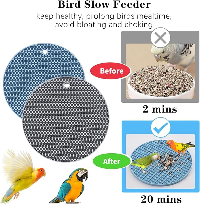 Bird Foraging Toys Puzzle,2 PCS Parrot Foraging Toys Soft Bird Foraging Mat Silicone Bird Slow Feeder Mats Parrot Cage Accessories Foraging Toys for Birds,Parakeet, Cockatiel, African Grey, Conure