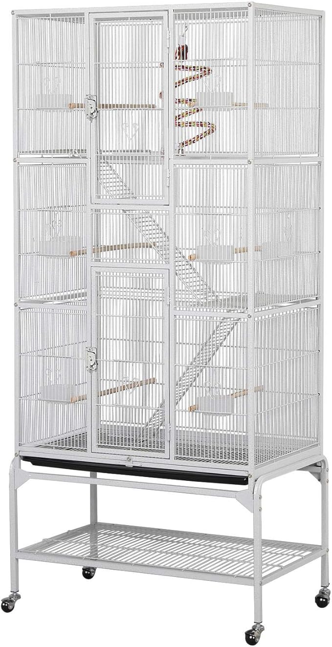 Topeakmart Extra Large Rolling Metal Small Animal Cage for Sugar Gliders Rats & Squirrels, Mobile Large Cage with Detachable Stand, White
