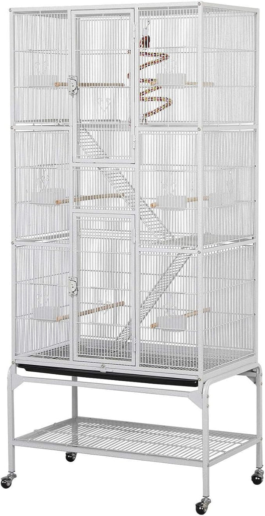 Topeakmart Extra Large Rolling Metal Small Animal Cage for Sugar Gliders Rats & Squirrels, Mobile Large Cage with Detachable Stand, White