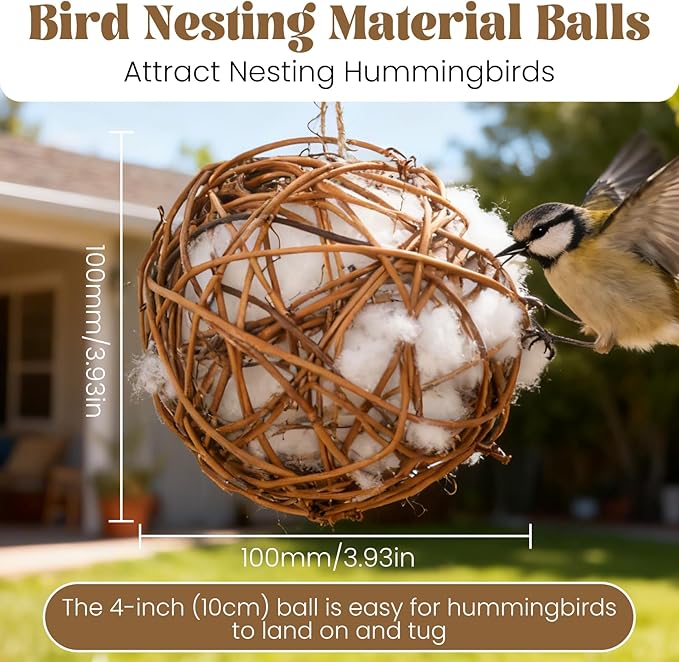 Bird Nesting Material, Hummingbird Nesters Natural Nesting Material Holder for Wild Birds, Gifts for Bird Lovers (3 Balls)