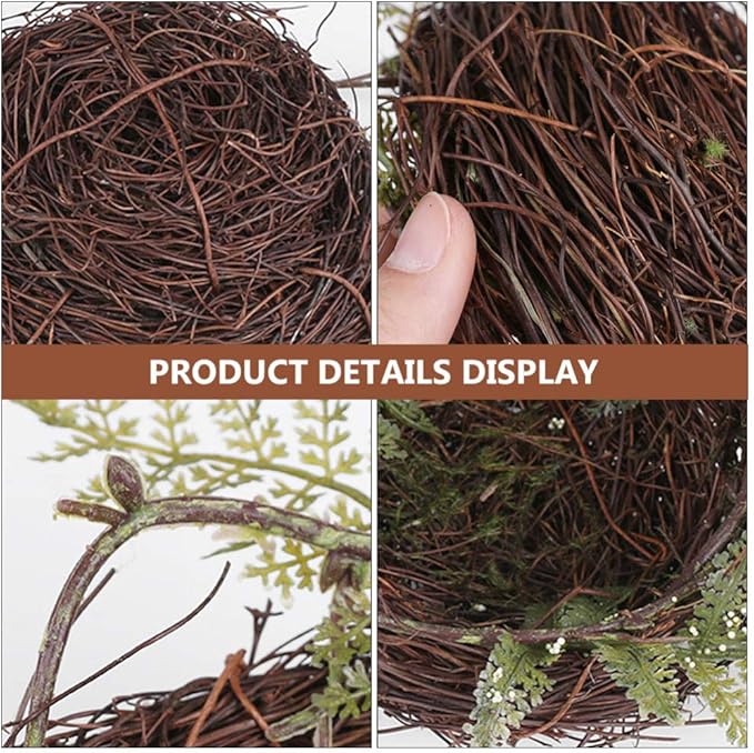 Artificial Bird Nest with Eggs Birds Faux Natural Rattan Twig Bird Nest House Ornament Photo Props for Decoration