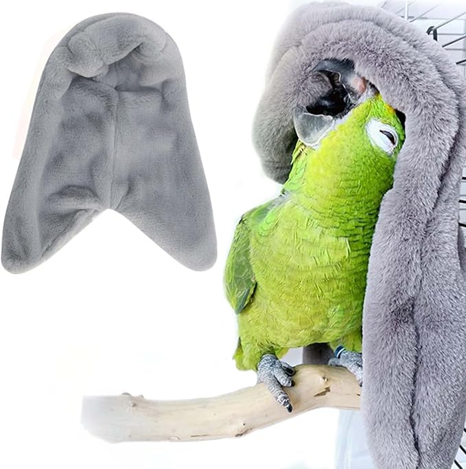 SIMENA Bird Blanket for Cage, Corner Fleece Bed for Birds, Cozy Bird Warmer, Parrot House for Cage, Cuddle Nest Hanging Toy for Lovebirds Parakeet (Grey, Medium)