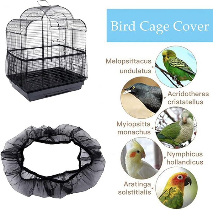 Universal Bird Cage Seed Catcher,Seed Catcher Guard Net Cover,Parrot Nylon Mesh Net Cover,Soft Airy Cage Net Stretchy Skirt for Round Square Cages
