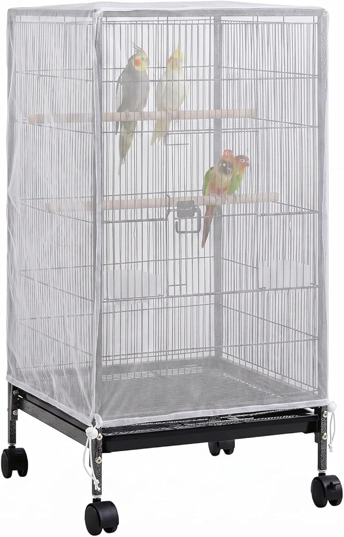 Large Bird Cage Seed Catcher 31 x 118 inches Adjustable Soft Airy Skirt Guard Birdcage Nylon Mesh Net, Birdcage Cover Skirt Seed Guard for Parrot Parakeet Macaw Round Square Cages