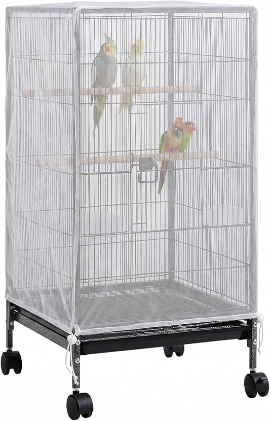 Large Bird Cage Seed Catcher 31 x 118 inches Adjustable Soft Airy Skirt Guard Birdcage Nylon Mesh Net, Birdcage Cover Skirt Seed Guard for Parrot Parakeet Macaw Round Square Cages