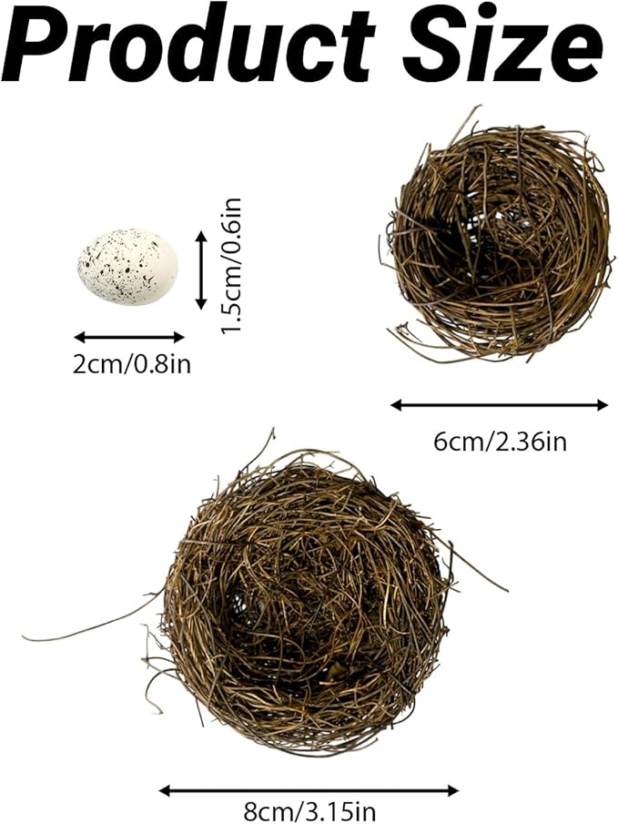 24PCS Small Faux Bird Nest with Eggs for Crafts Handwoven Artificial Rattan Mini Easter Bird Nests Decor for Easter Spring Home Garden Wedding Centerpiece Decorations