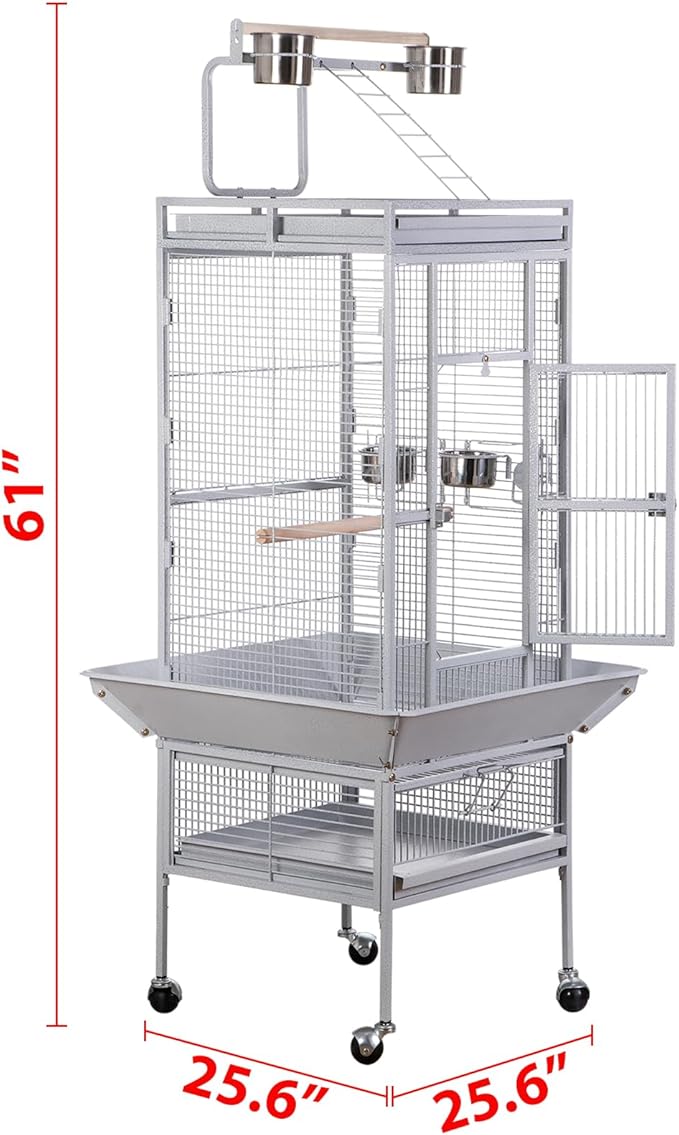 Nova Microdermabrasion 61 Inches Large Bird Cage Play Top Parrot Cockatiel Parakeet Chinchilla Macaw Cockatoo Cage W/Stand Perch Pet Supplies, White
