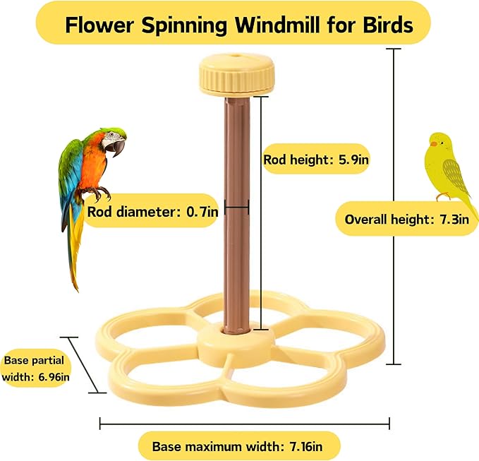 Spinning Bird-Toys Bird Cage Toys & Bird Perch Parrot-Parakeet Budgie Cockatiel Conure Macaw Chicken Parrot Enrichment Cage Accessories Small Animal Chewing Toy (Yellow Perch)