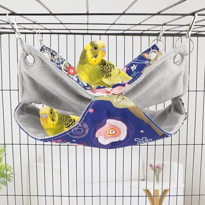 Wontee Bird Double Hammock Warm Nest Bed for Parrot Budgie Parakeet Cockatiel Conure Lovebird Hamster Rat Mice Chinchinlla (S)