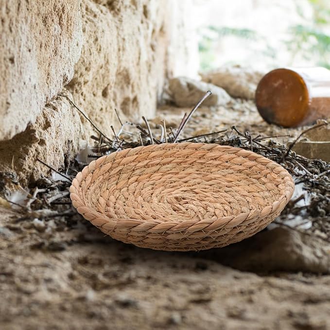Toddmomy 5pcs Handmade Woven Bird Spawning Nest Flat Base Straw Bird Nest Bed Hatch Roosting for Dove Pigeon Parrot Turtle Quail Sparrow Bird Small Animal Breeding