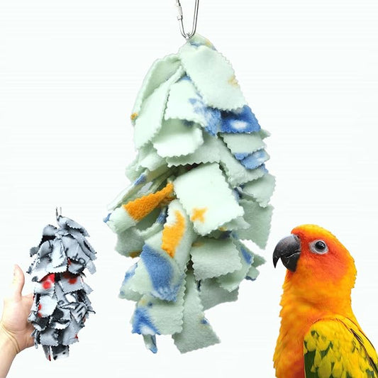 Bonka Bird Toys 1555 Medium Fluff - Colorful Fleece Hanging Toy for Birds, 9" x 3"