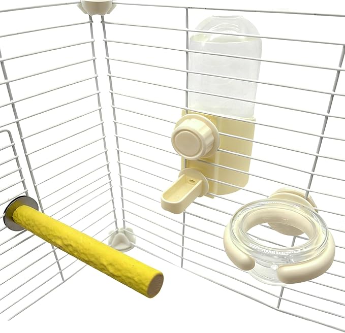 Parrot Water Feeder Bird Water Bottle Parrot Food Feeder with Perch Stand Bird Cage Accessories for Parakeet Budgie Lovebirds Cockatiel