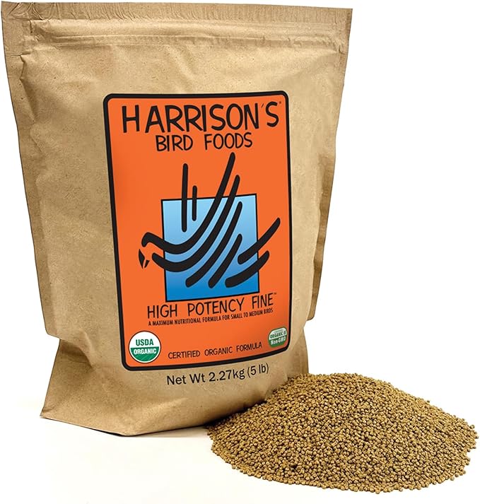 Harrison's Bird Foods High Potency Maximum Nutritional Formula for Small to Medium Birds, Certified Organic Non-GMO Pet Bird Food, Vet-Developed, Suitable for All Life Stages, 2.27 kg/ 5 lb