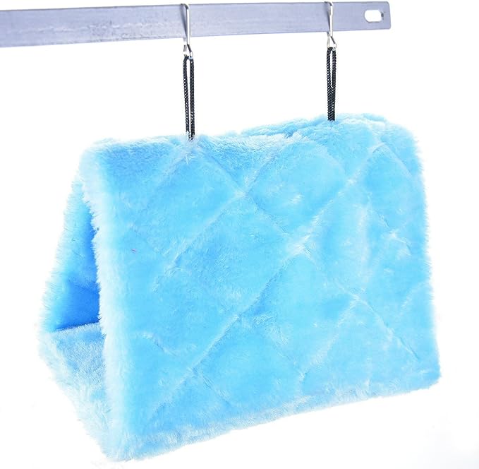 Winter Warm Bird Nest House Shed Hut Hanging Hammock Finch Cage Plush Fluffy Birds Hut Hideaway for Hamster Parrot Macaw Budgies Eclectus Parakeet Cockatiels Cockatoo Lovebird (L, Blue)