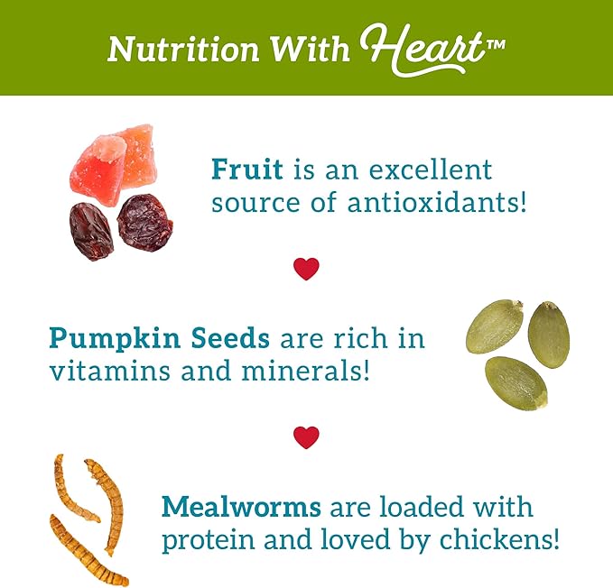 Love My Girls: Chicken Snacks - Fruit & Worms - 5lb Bag - Global Harvest, Gourmet Multi-Grain Treats, Corn-Free, Nutritious & Protein Rich Mealworms
