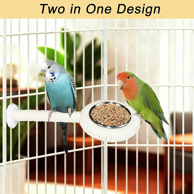 ASOCEA Bird Perch Feeding Cup,Bird Bowls for Cage Parakeet Feeder Parrot Food Bowls Parrot Cage Accessory for Budgie Lovebird Cockatiel Parakeet Canary Finch Small Parrots,Beige