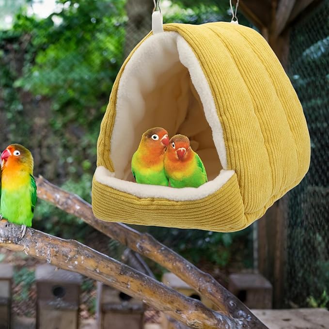 Bird Nest House Winter Warm Bird Bed Hanging Hammock Hideaway Hut for Parakeets Budgies Cockatiels Conures Quaker Parrot (Yellow)