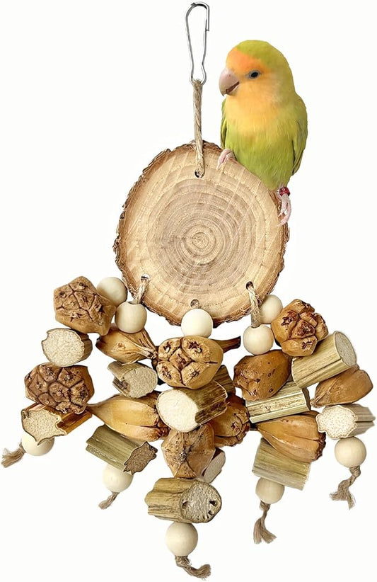 Natural Bird Toys - Chew Toys for Parrot, Cage Accessories- Wooden Stand for Parakeet, Parrot, Cockatiel, Budgie, Conures - Bird Foraging Toys for Small and Medium Size Birds