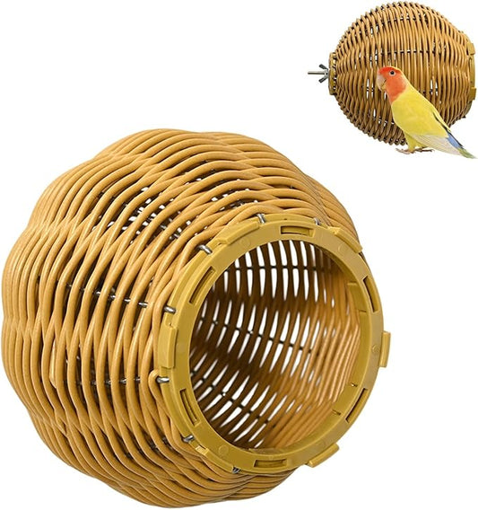 Imitation Rattan Bird Nest for Cage, Chew Resistant Parrot Nest House with Metal Frame, Egg Laying and Breeding Nest for Small Birds, Suitable for Budgies, Lovebirds, Cockatiels, Parakeets