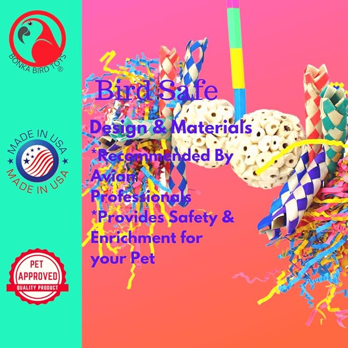 3615 Fuzzy Atta Bonka Bird Toys Colorful Fuzzy Sola Parrot Cockatoo Amazon Conure Parakeet Budgie Finch Canary African Grey