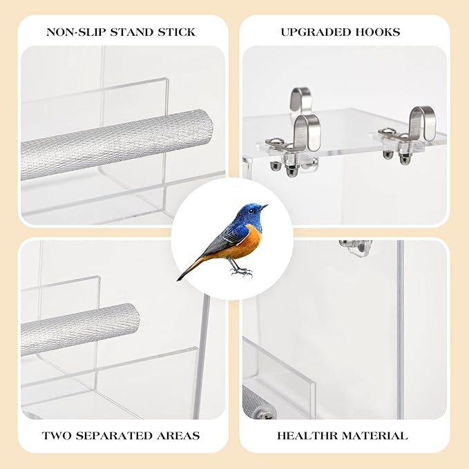 Ziliny 2 Pieces No Mess Bird Feeder for Cage Automatic Acrylic Bird Feeder Seed Food Catcher for Parakeet Canary Cockatiel Parrot Finch Canary 5.1 x 5.1 x 4.3 Inches