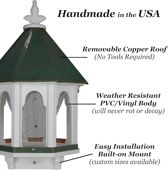 Wild Bird Feeder Solid Cellular PVC Patina Copper Roof (F8V) Made in the USA (3.5" x 3.5" Mount)