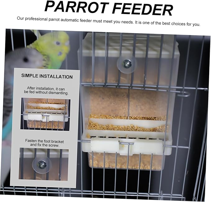 POPETPOP Parakeet Feeder No Mess-Caged Bird Feeder Parrot Automatic for Finch Canary Cockatiel Parakeet Food Container Bird Cage Accessories