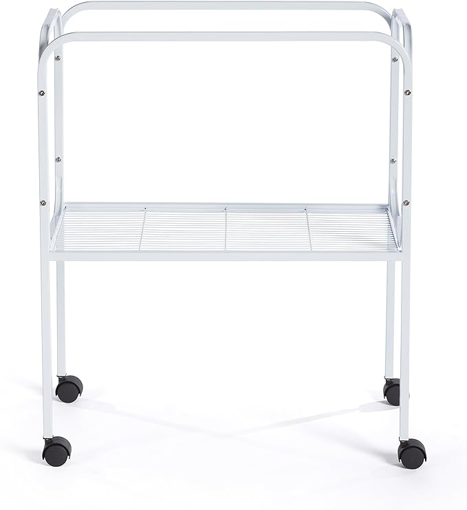 Prevue Pet Products Bird Cage Stand with Shelf - Medium Metal Cage Stand with Rolling Wheels, Mid‑Height for Cage Accessories, Toys, and Storage - White