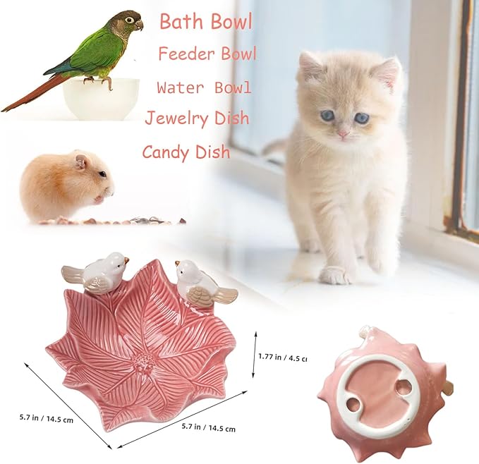 Bird Bath Bowl for Cage Bird Feeders Ceramic Guinea Pig Hamster Food Bowl Puppy Bowls Pink Decorative Plate Ideal Gifts for Women