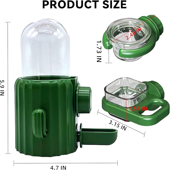 Bird Water Dispenser Automatic Bird Feeder for Cage Set, No Mess Parakeet Feeder for Parrots, Cockatiels, Finches, Budgies (3PCS, Green)