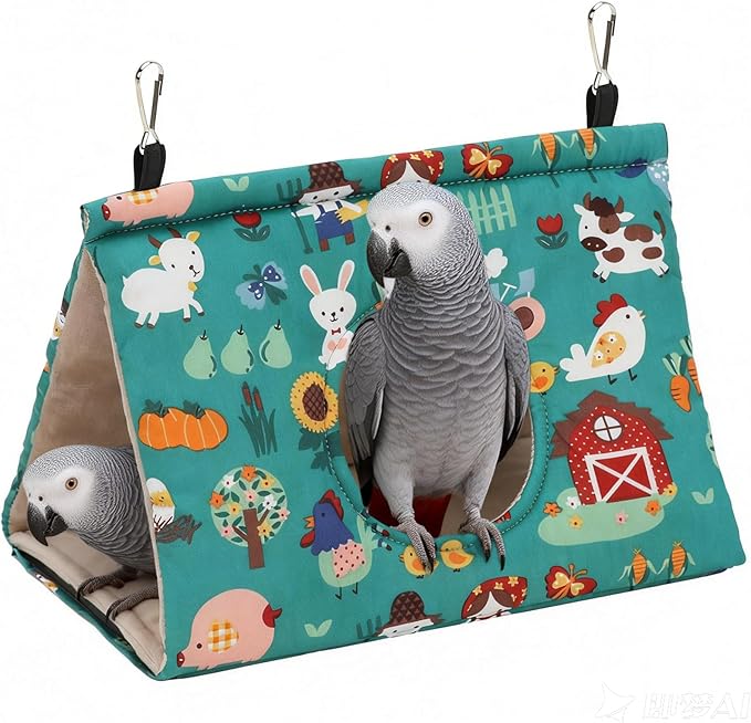 Rypet Winter Warm Bird Nest House - Hanging Hammock Velvet Shed Hut Cage Plush Fluffy Birds Hideaway Sleeping Bed Fuzzy for Parrot Parakeet Cockatiels Budgies Lovebird Medium (Forest Green)