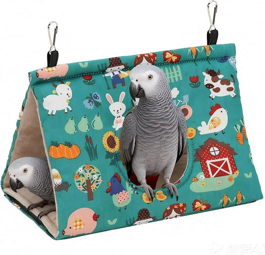 Rypet Winter Warm Bird Nest House - Hanging Hammock Velvet Shed Hut Cage Plush Fluffy Birds Hideaway Sleeping Bed Fuzzy for Parrot Parakeet Cockatiels Budgies Lovebird Medium (Forest Green)