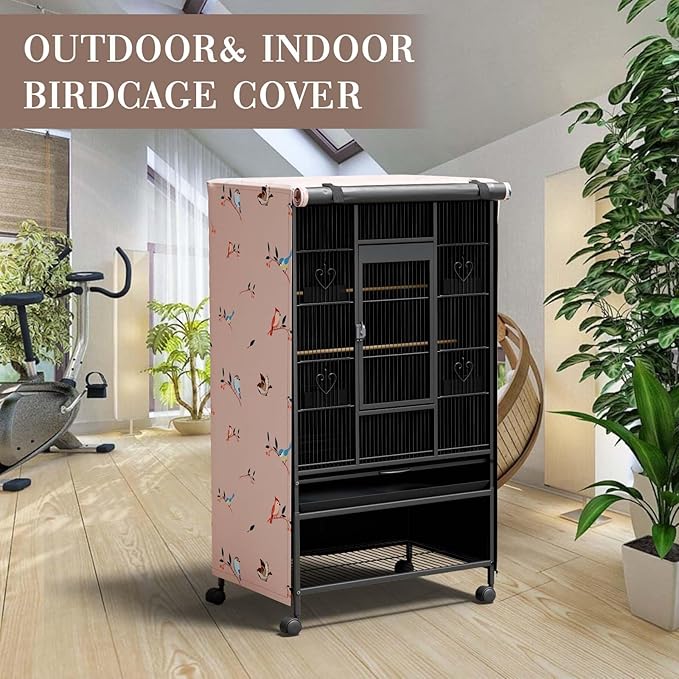 Tchvt Nighttime Bird Cage Covers with Zipper Panel Blackout Birdcage for Winter Universal Breathable Large Good Night Enclosure for Bird (Bird Designs, 19x19x40 inch)