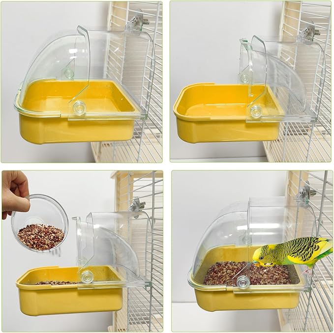 Bird Bath for Cage, Cleaning Pet Supplies Cockatiel Bird Bathtub with Hanging Hooks for Little Bird Parrots Spacious Parakeets Portable Shower for Most Birdcage (Beige)