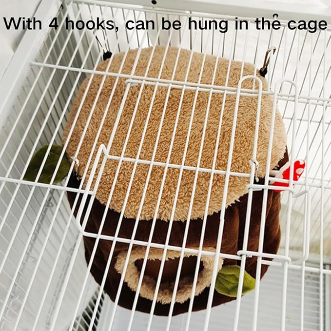 Warm Winter Bird Nest with Removable Cushion, Stump Style Bird House, Soft and Washable Hanging Bed Hammock for Parrot, African Grey,Chinchilla,Ferret, Bunny,Small Animal Houses & Habitats (Small)